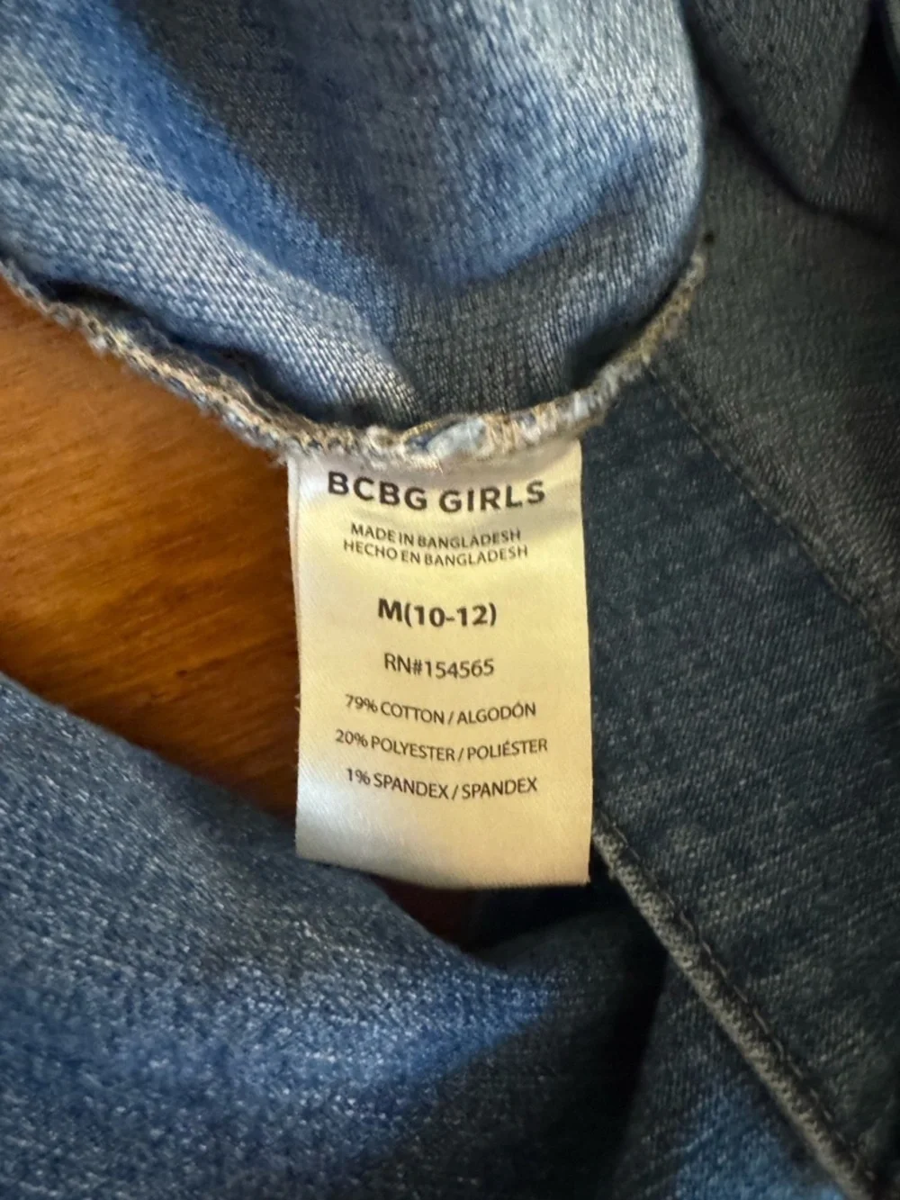 BCBG Girl's Medium (10/12) Medium Wash Button-Front Long Sleeve Jean Jacket